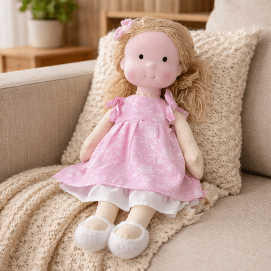 Handcrafted Waldorf Doll 28cm Cotton Handmade Fabric Knitted Clothing Yarn Hair Cloth - Image 24