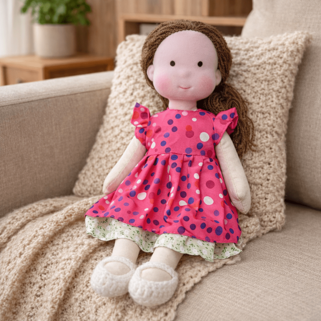 Handcrafted Waldorf Doll 28cm Cotton Handmade Fabric Knitted Clothing Yarn Hair Cloth - Image 25