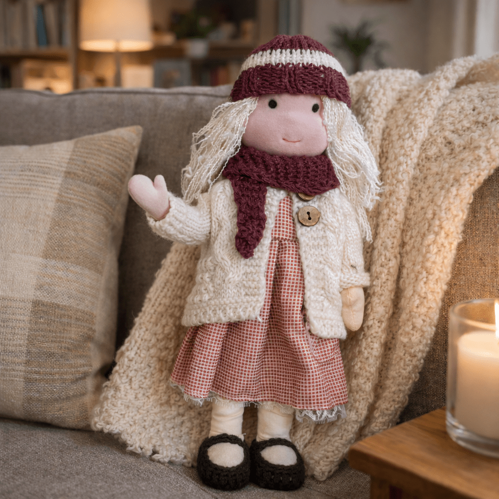 Handcrafted Waldorf Doll 28cm Cotton Handmade Fabric Knitted Clothing Yarn Hair Cloth - Image 26