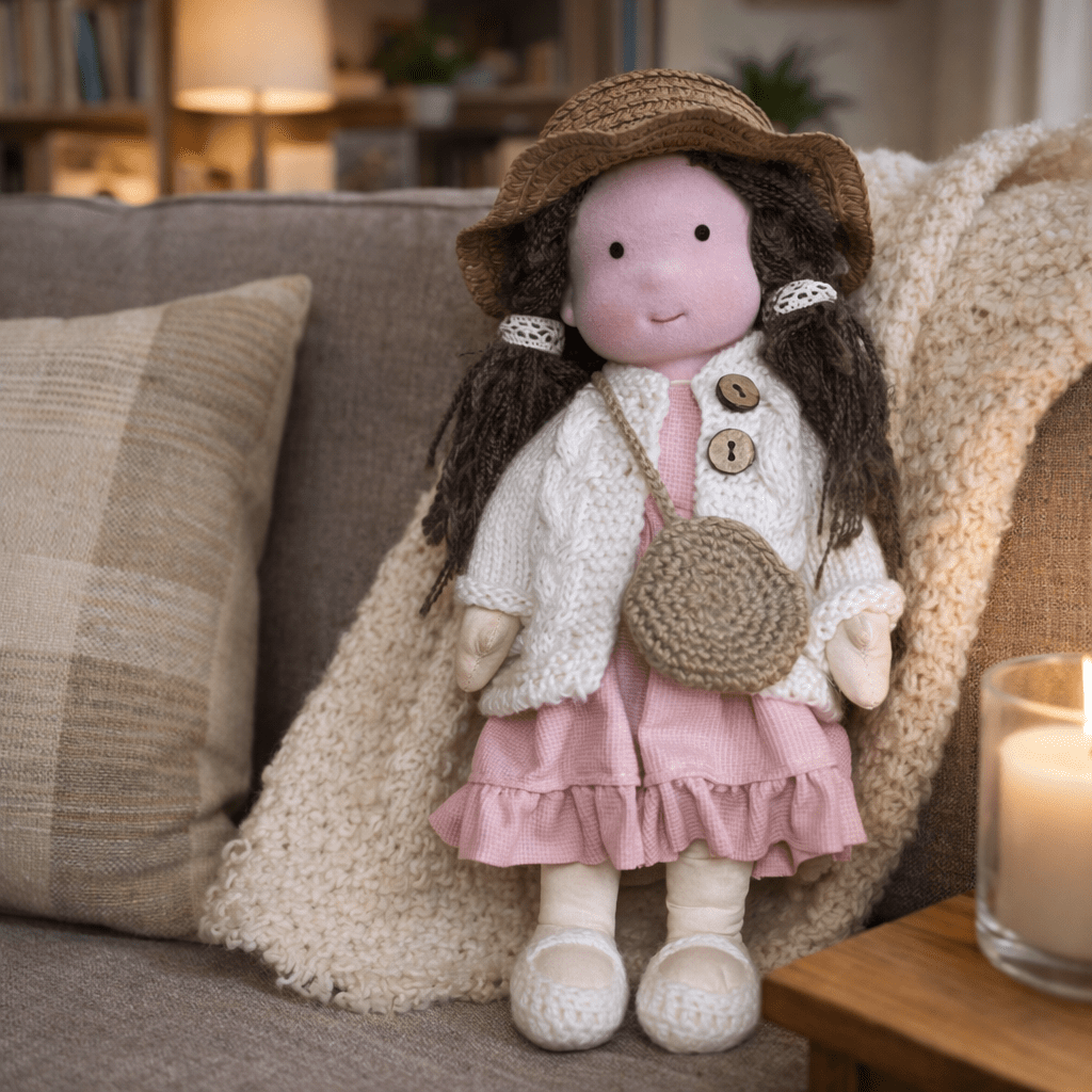Handcrafted Waldorf Doll 28cm Cotton Handmade Fabric Knitted Clothing Yarn Hair Cloth - Image 27