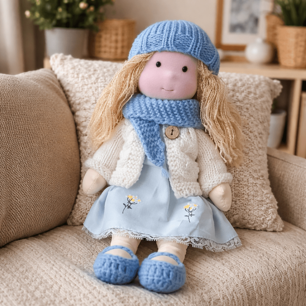 Handcrafted Waldorf Doll 28cm Cotton Handmade Fabric Knitted Clothing Yarn Hair Cloth - Image 28