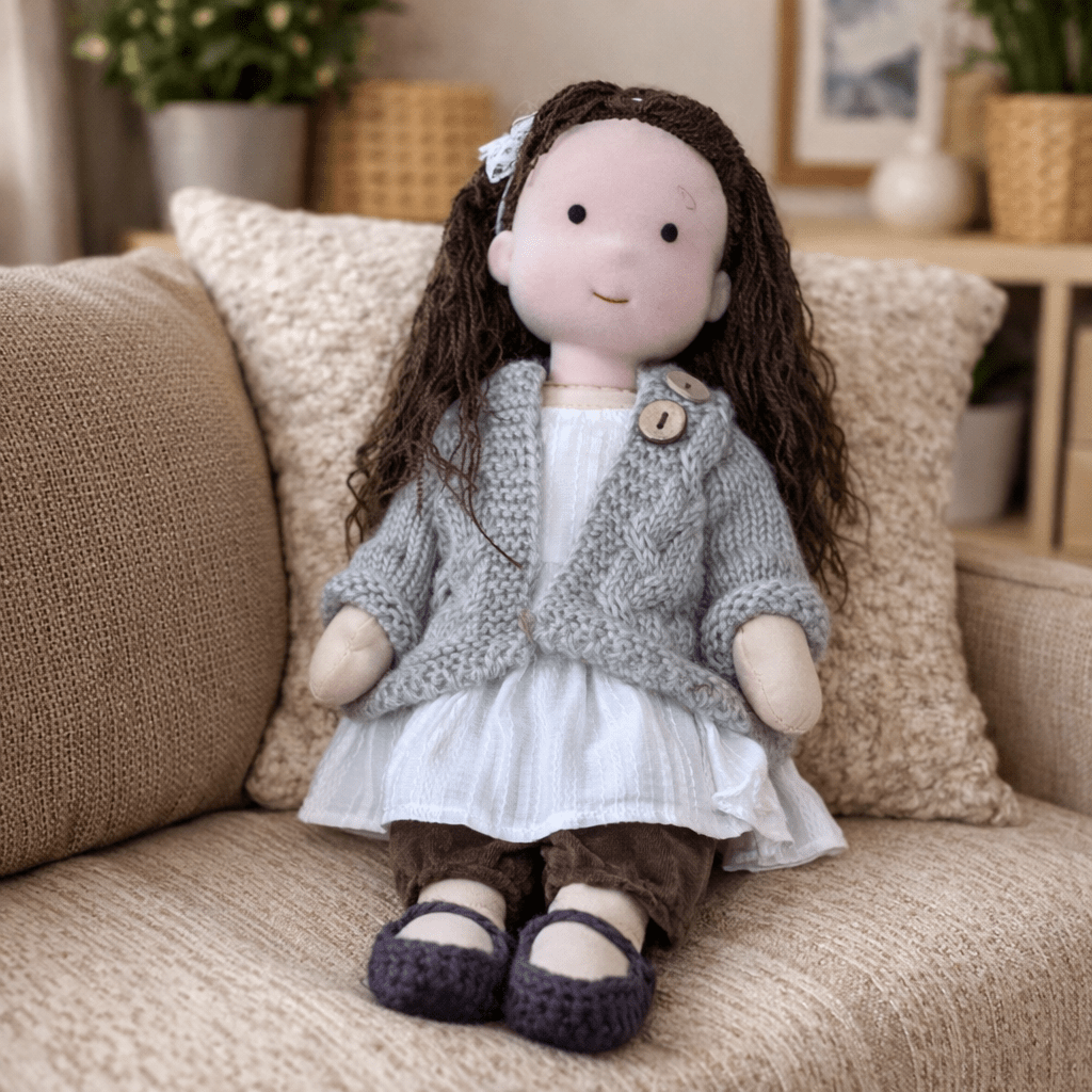 Handcrafted Waldorf Doll 28cm Cotton Handmade Fabric Knitted Clothing Yarn Hair Cloth - Image 29