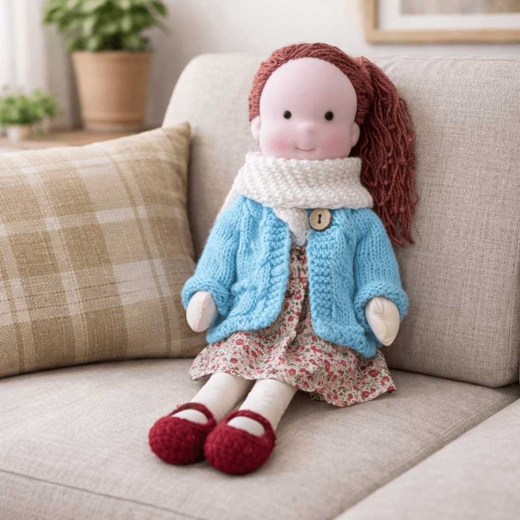 Handcrafted Waldorf Doll 28cm Cotton Handmade Fabric Knitted Clothing Yarn Hair Cloth - Image 31