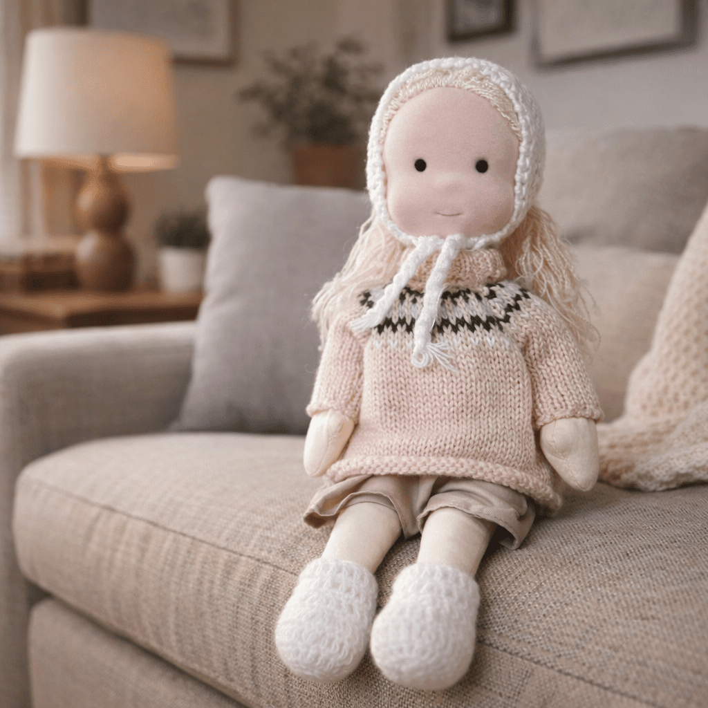 Handcrafted Waldorf Doll 28cm Cotton Handmade Fabric Knitted Clothing Yarn Hair Cloth - Image 32