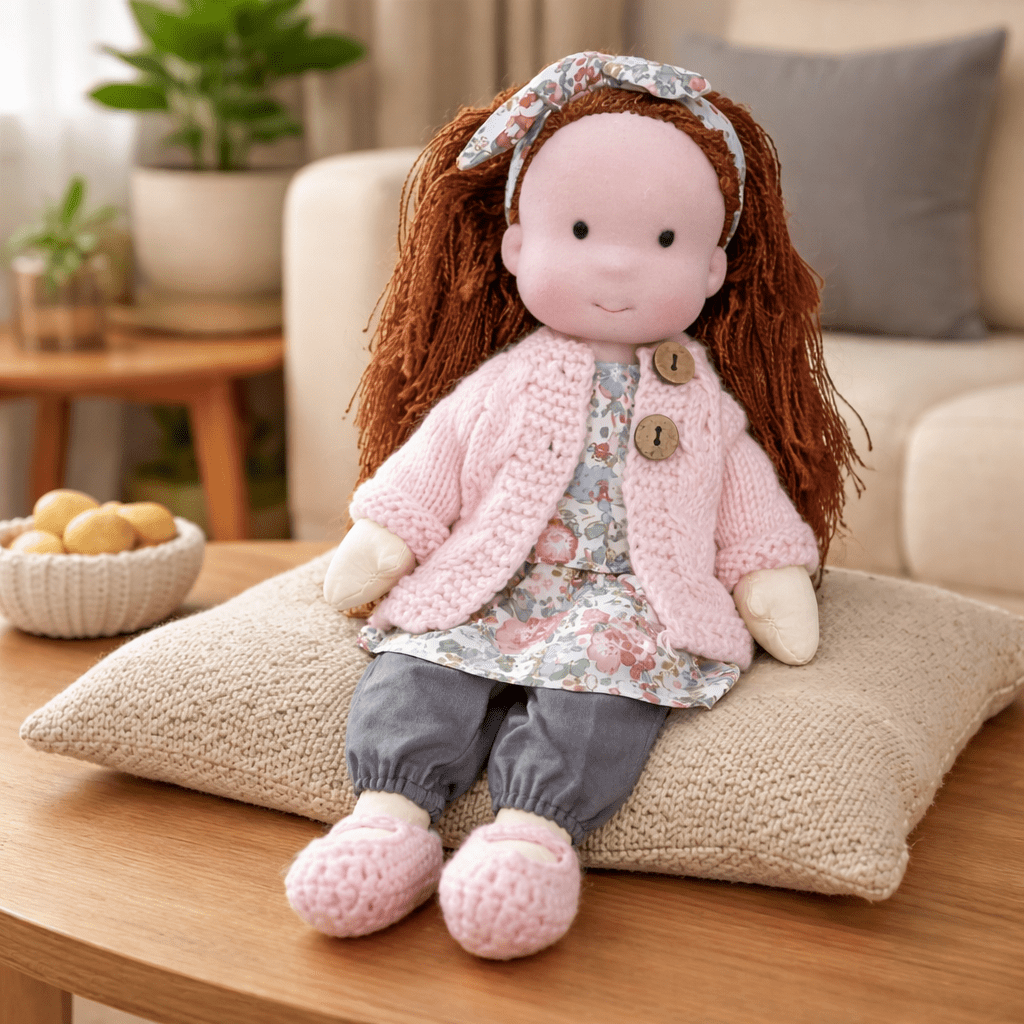 Handcrafted Waldorf Doll 28cm Cotton Handmade Fabric Knitted Clothing Yarn Hair Cloth - Image 34