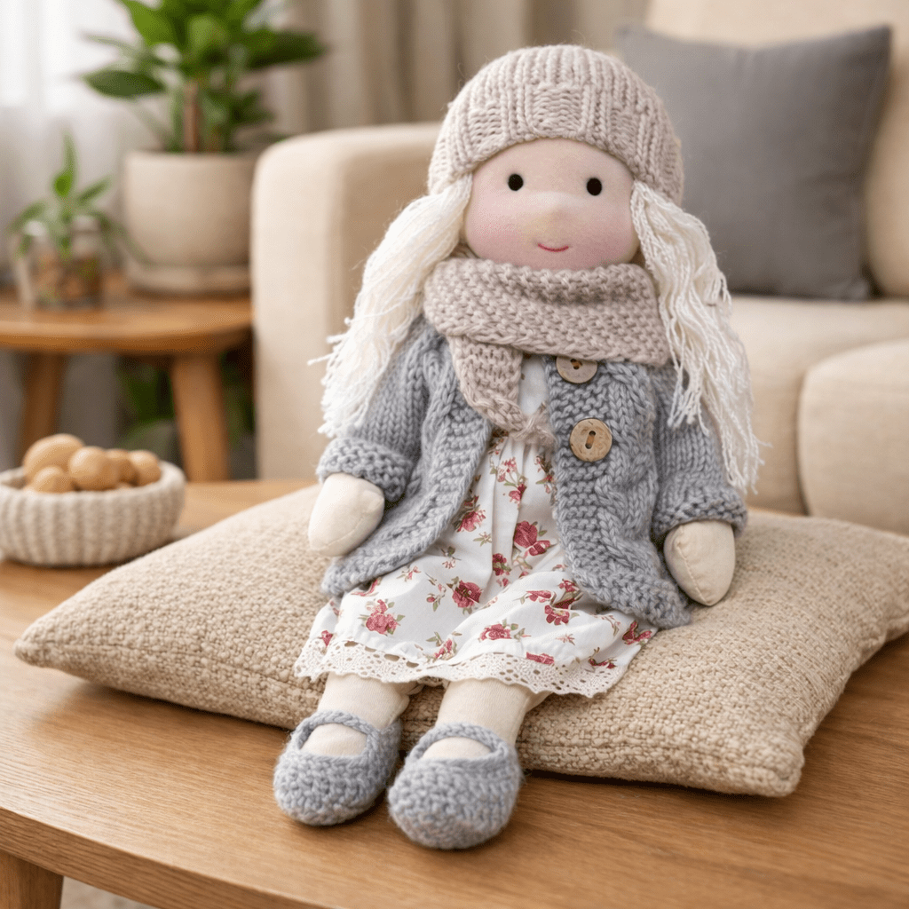 Handcrafted Waldorf Doll 28cm Cotton Handmade Fabric Knitted Clothing Yarn Hair Cloth - Image 35