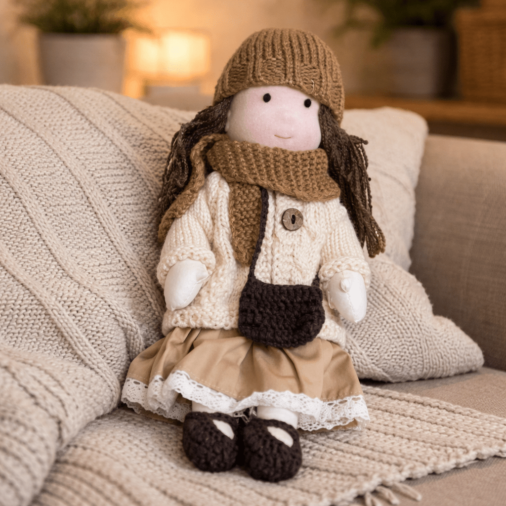 Handcrafted Waldorf Doll 28cm Cotton Handmade Fabric Knitted Clothing Yarn Hair Cloth - Image 36