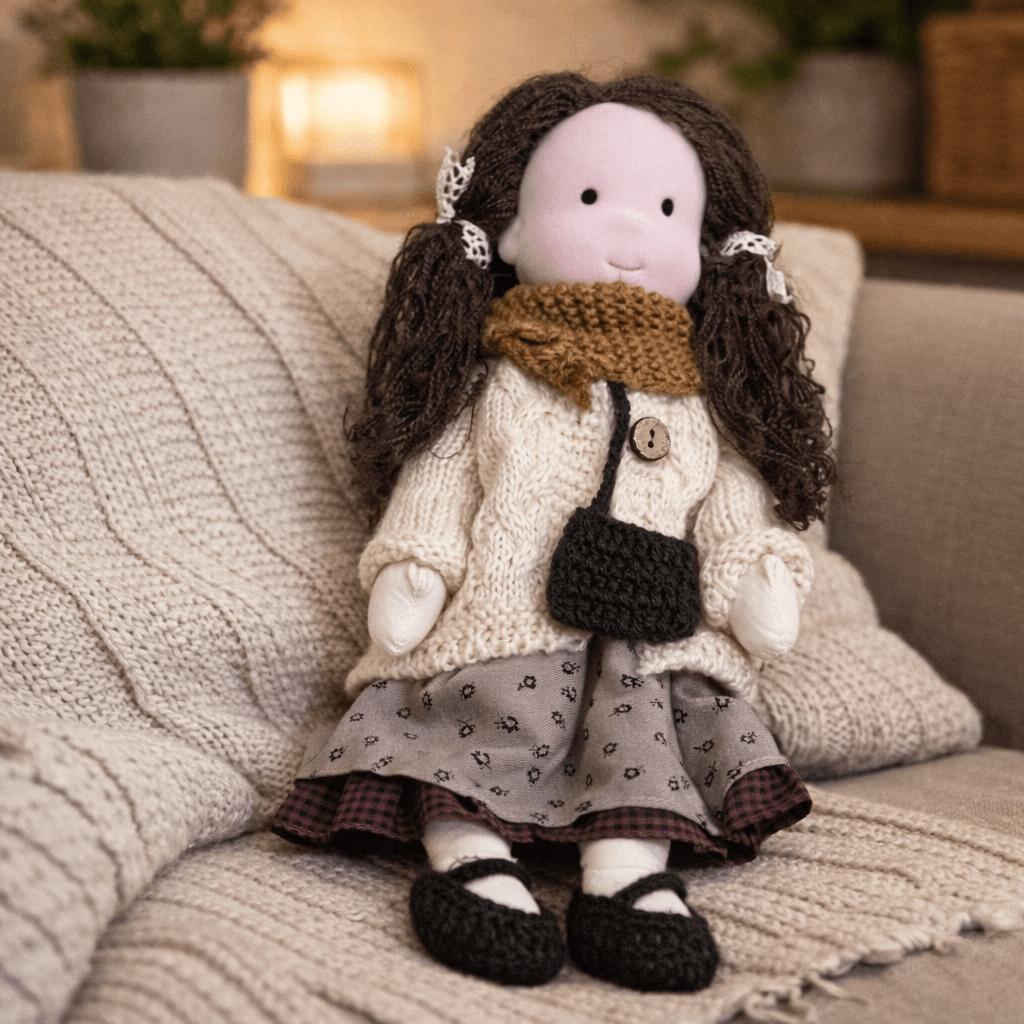 Handcrafted Waldorf Doll 28cm Cotton Handmade Fabric Knitted Clothing Yarn Hair Cloth - Image 37