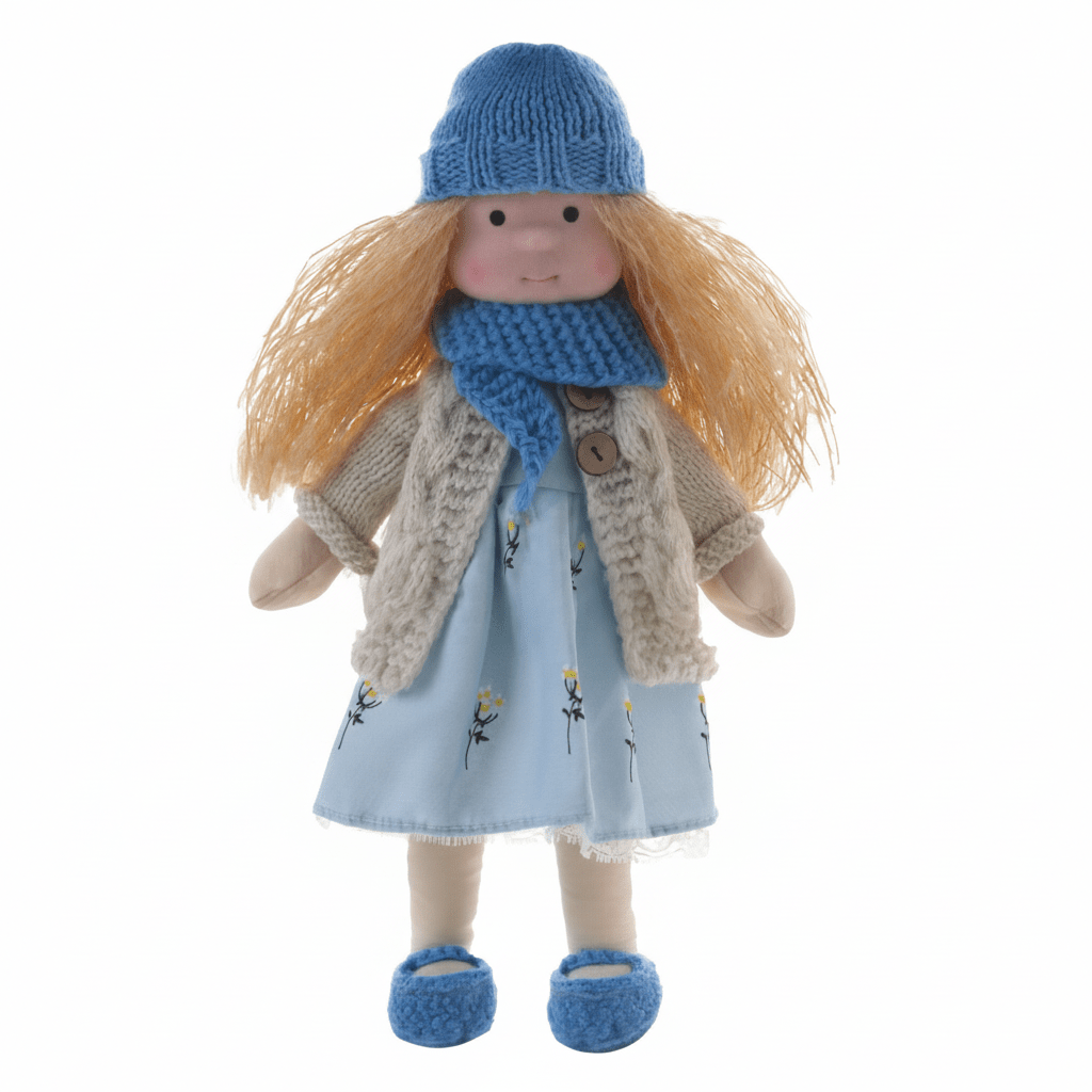 Handcrafted Waldorf Doll 28cm Cotton Handmade Fabric Knitted Clothing Yarn Hair Cloth - Image 39