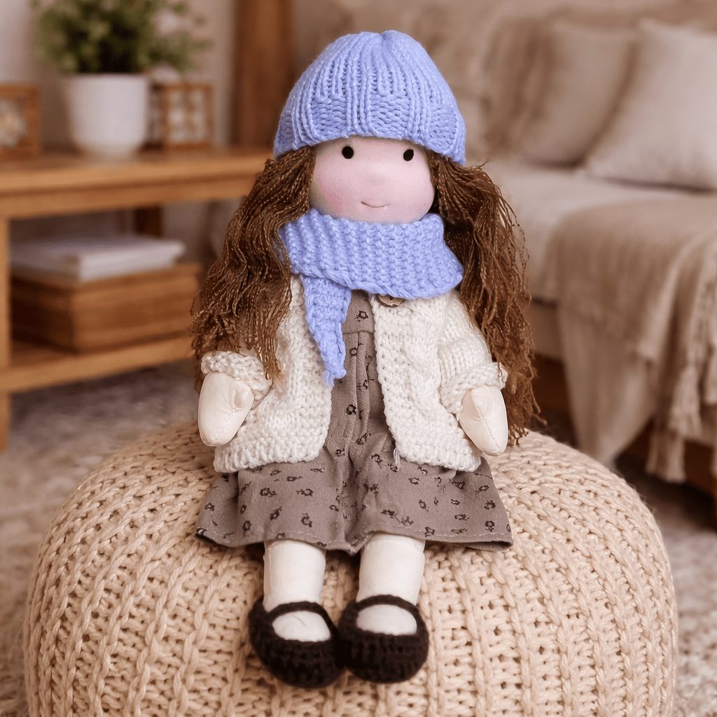 Handcrafted Waldorf Doll 28cm Cotton Handmade Fabric Knitted Clothing Yarn Hair Cloth - Image 4