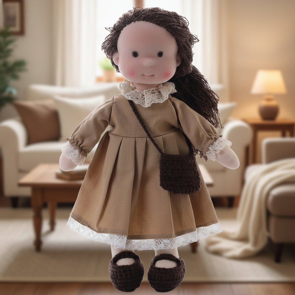 Handcrafted Waldorf Doll 28cm Cotton Handmade Fabric Knitted Clothing Yarn Hair Cloth - Image 40