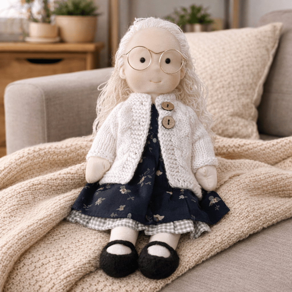 Handcrafted Waldorf Doll 28cm Cotton Handmade Fabric Knitted Clothing Yarn Hair Cloth - Image 7