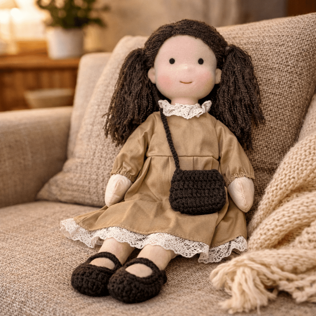 Handcrafted Waldorf Doll 28cm Cotton Handmade Fabric Knitted Clothing Yarn Hair Cloth - Image 9