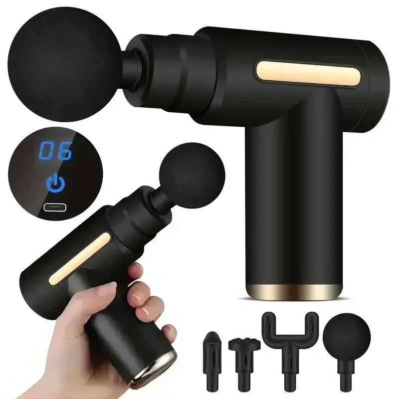 Handheld Massage Gun Massager Mini Portable Rechargeable USB LED Four Head Compact - Image 1