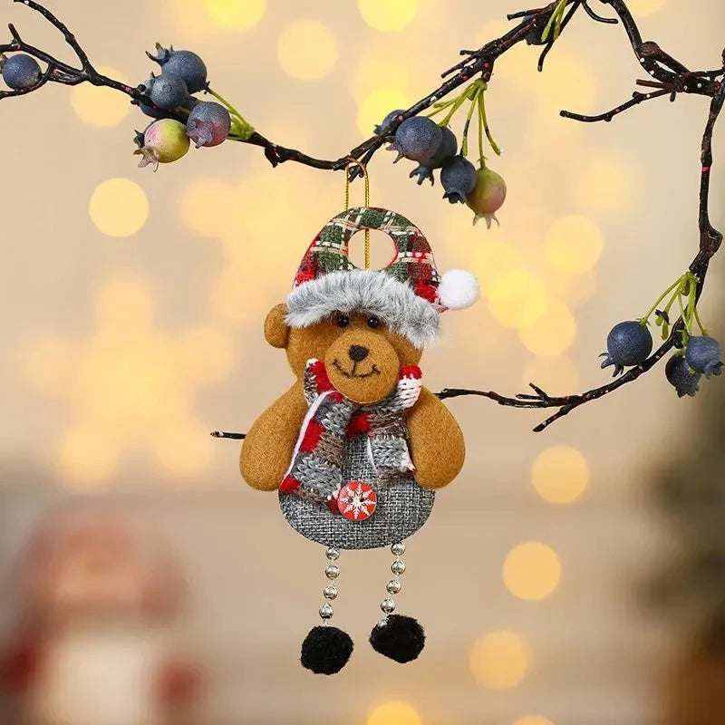 Hanging Fabric Christmas Ornaments with Plaid Hats and Dangling Bead Legs - Image 12
