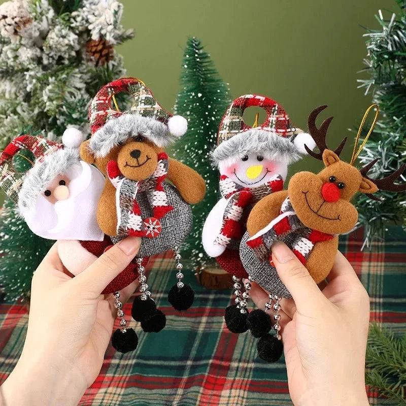 Hanging Fabric Christmas Ornaments with Plaid Hats and Dangling Bead Legs - Image 3