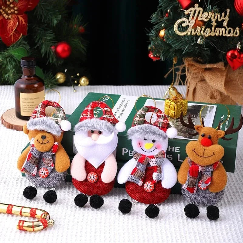 Hanging Fabric Christmas Ornaments with Plaid Hats and Dangling Bead Legs - Image 4