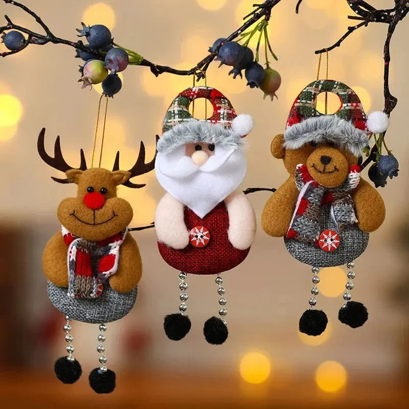 Hanging Fabric Christmas Ornaments with Plaid Hats and Dangling Bead Legs - Image 5