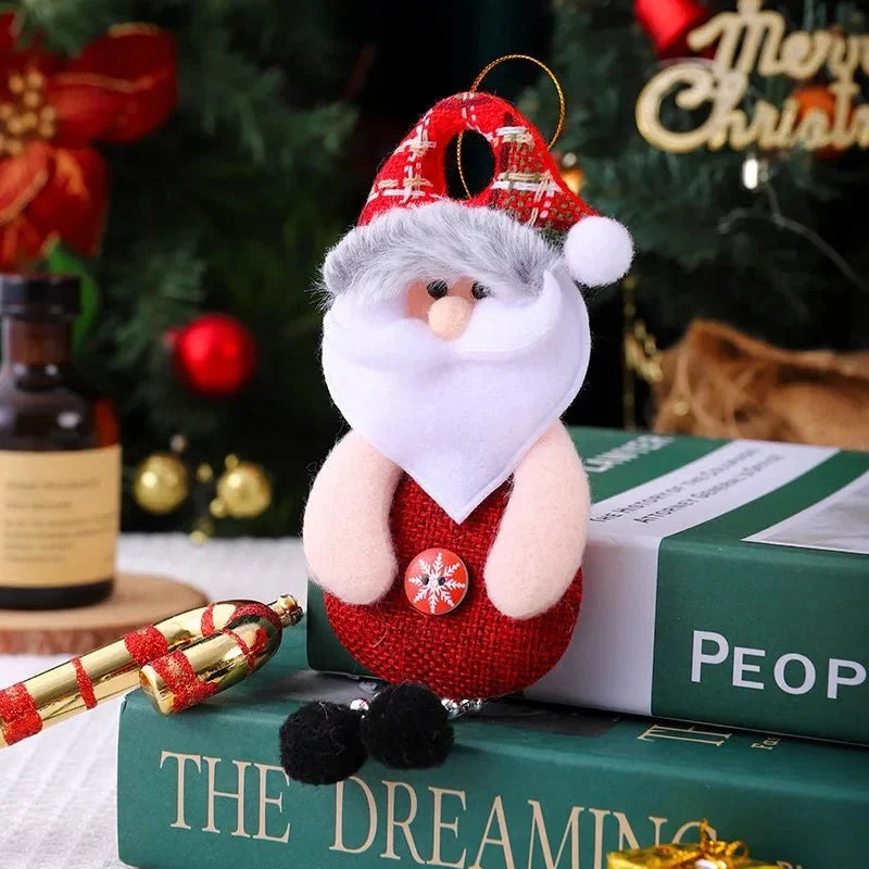 Hanging Fabric Christmas Ornaments with Plaid Hats and Dangling Bead Legs - Image 6
