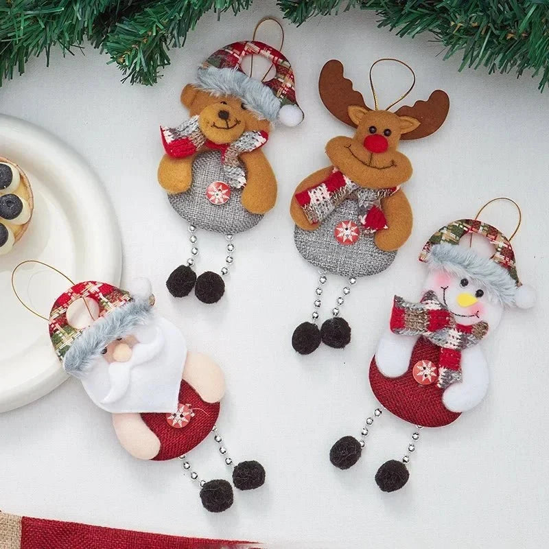 Hanging Fabric Christmas Ornaments with Plaid Hats and Dangling Bead Legs - Image 7