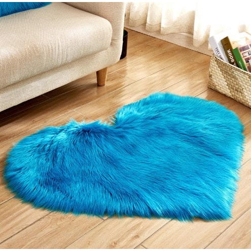 Heart Shaped Area Rug with Non Slip Pad Plush Faux Fur Fluffy Floor Mat for Living Room 8 By 10 - Image 1