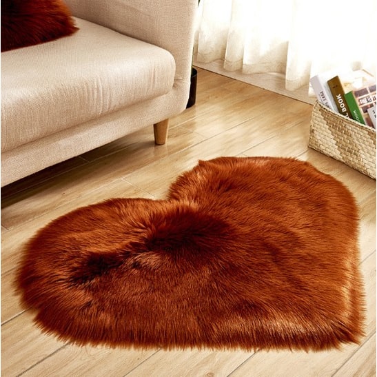 Heart Shaped Area Rug with Non Slip Pad Plush Faux Fur Fluffy Floor Mat for Living Room 8 By 10 - Image 11