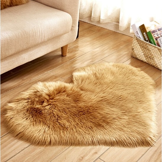 Heart Shaped Area Rug with Non Slip Pad Plush Faux Fur Fluffy Floor Mat for Living Room 8 By 10 - Image 12