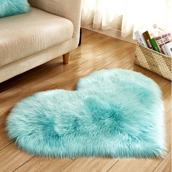 Heart Shaped Area Rug with Non Slip Pad Plush Faux Fur Fluffy Floor Mat for Living Room 8 By 10 - Image 13