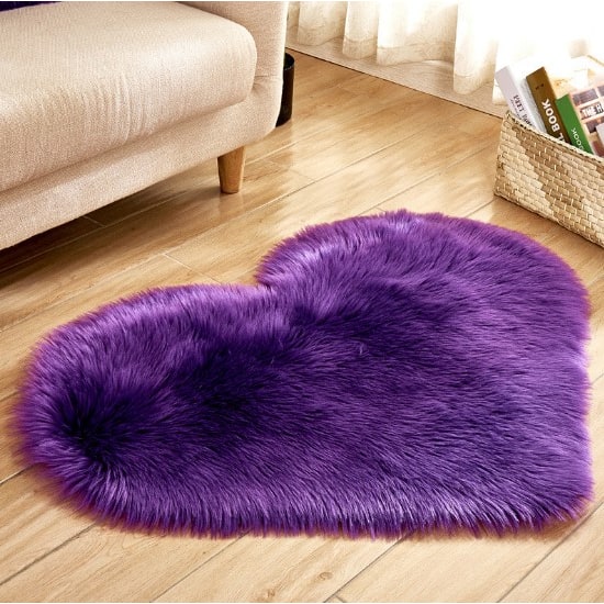 Heart Shaped Area Rug with Non Slip Pad Plush Faux Fur Fluffy Floor Mat for Living Room 8 By 10 - Image 14