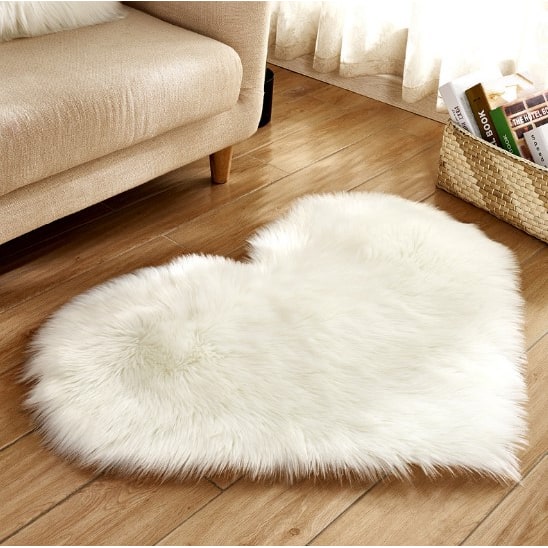 Heart Shaped Area Rug with Non Slip Pad Plush Faux Fur Fluffy Floor Mat for Living Room 8 By 10 - Image 15