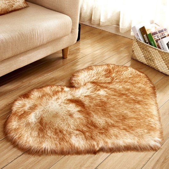 Heart Shaped Area Rug with Non Slip Pad Plush Faux Fur Fluffy Floor Mat for Living Room 8 By 10 - Image 16