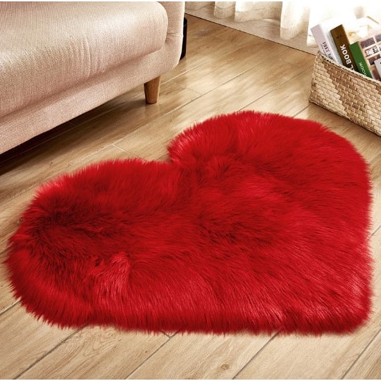 Heart Shaped Area Rug with Non Slip Pad Plush Faux Fur Fluffy Floor Mat for Living Room 8 By 10 - Image 17