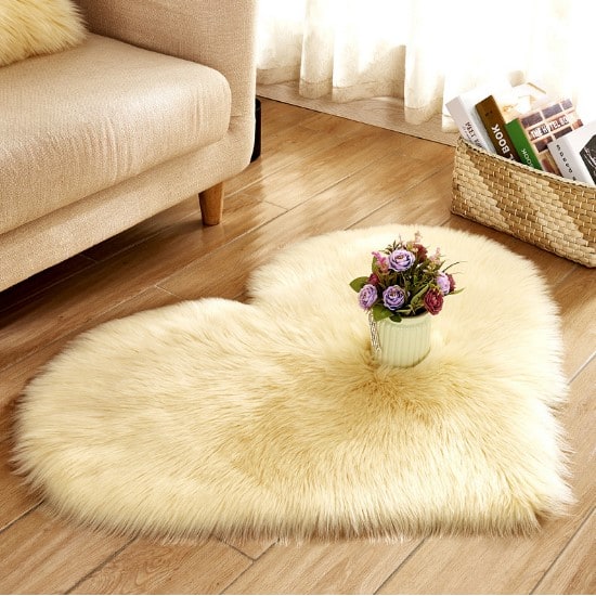 Heart Shaped Area Rug with Non Slip Pad Plush Faux Fur Fluffy Floor Mat for Living Room 8 By 10 - Image 2