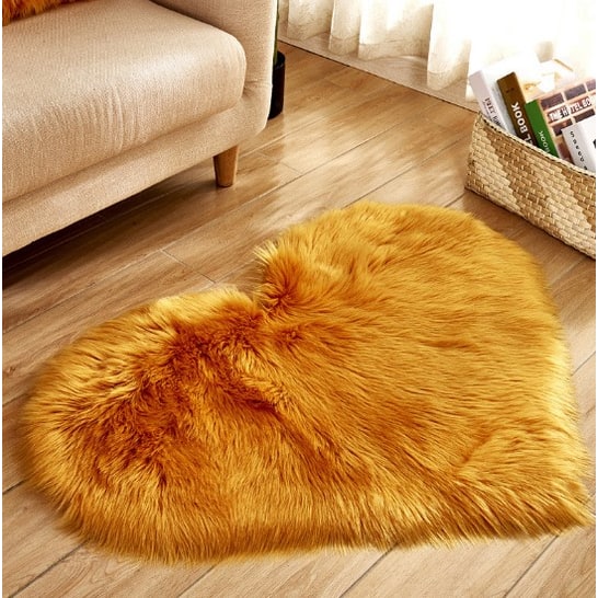 Heart Shaped Area Rug with Non Slip Pad Plush Faux Fur Fluffy Floor Mat for Living Room 8 By 10 - Image 3