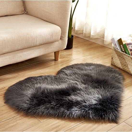 Heart Shaped Area Rug with Non Slip Pad Plush Faux Fur Fluffy Floor Mat for Living Room 8 By 10 - Image 4
