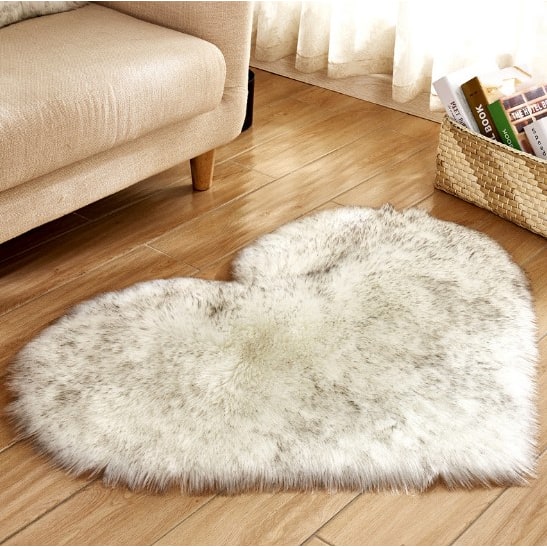 Heart Shaped Area Rug with Non Slip Pad Plush Faux Fur Fluffy Floor Mat for Living Room 8 By 10 - Image 5