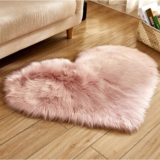 Heart Shaped Area Rug with Non Slip Pad Plush Faux Fur Fluffy Floor Mat for Living Room 8 By 10 - Image 6