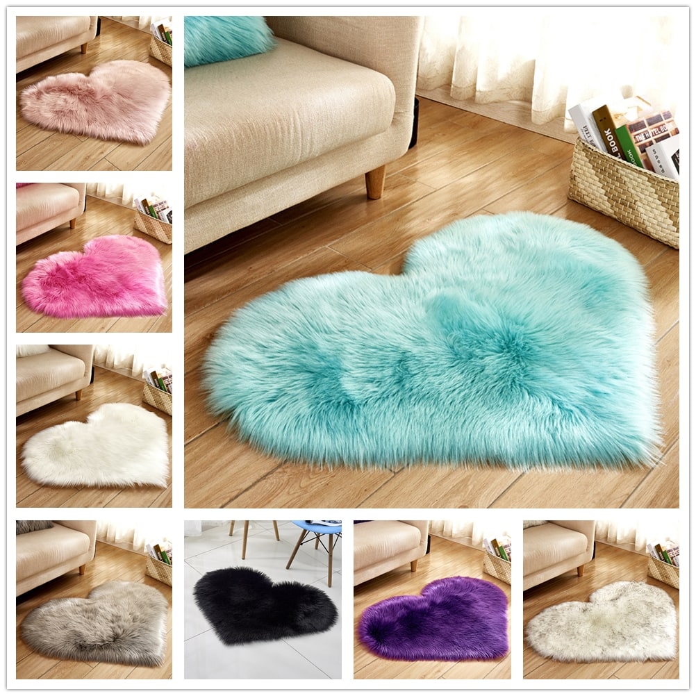 Heart Shaped Area Rug with Non Slip Pad Plush Faux Fur Fluffy Floor Mat for Living Room 8 By 10 - Image 7
