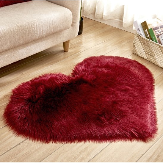 Heart Shaped Area Rug with Non Slip Pad Plush Faux Fur Fluffy Floor Mat for Living Room 8 By 10 - Image 8