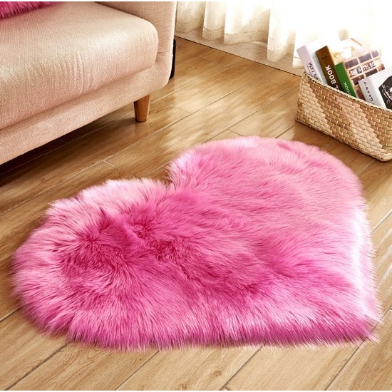 Heart Shaped Area Rug with Non Slip Pad Plush Faux Fur Fluffy Floor Mat for Living Room 8 By 10 - Image 9