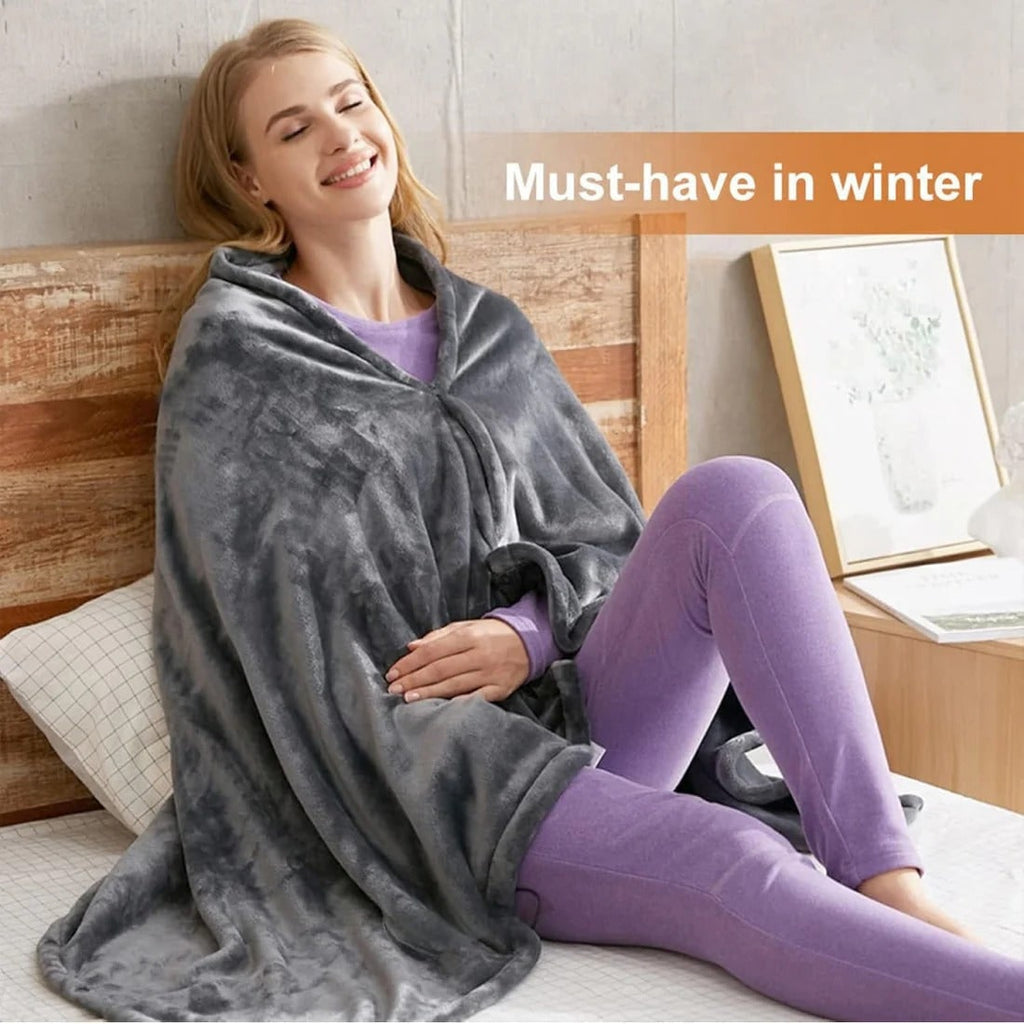 Heated Blanket Shawl with Electric Throw Wearable Fleece Cape with Zipper and USB Power - Image 3