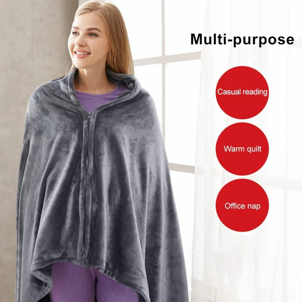 Heated Blanket Shawl with Electric Throw Wearable Fleece Cape with Zipper and USB Power - Image 4
