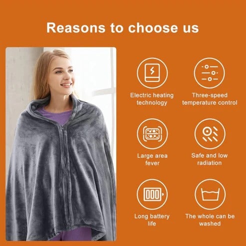 Heated Blanket Shawl with Electric Throw Wearable Fleece Cape with Zipper and USB Power - Image 7