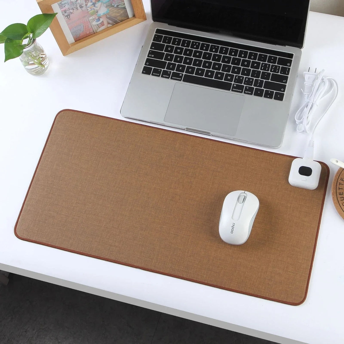Heated Desk Pad with Adjustable Temperature Control and Stitched Linen Surface Office - Image 2