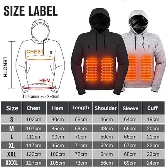 Heated Jacket and Hoodie with USB Electric Heating Zones and Drawstring Hood - Image 11