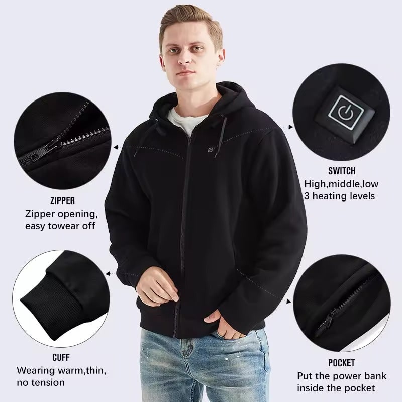 Heated Jacket and Hoodie with USB Electric Heating Zones and Drawstring Hood - Image 5