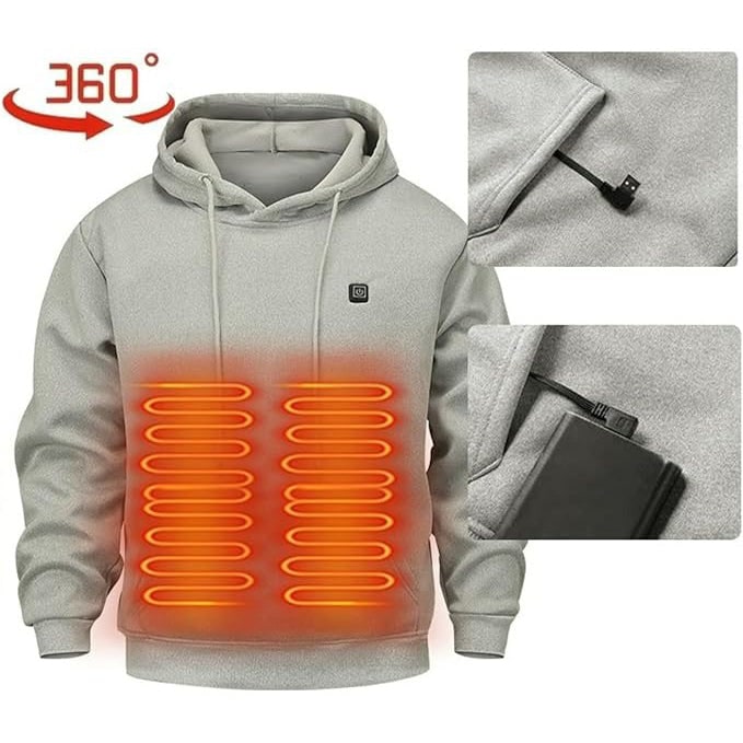 Heated Jacket and Hoodie with USB Electric Heating Zones and Drawstring Hood - Image 6
