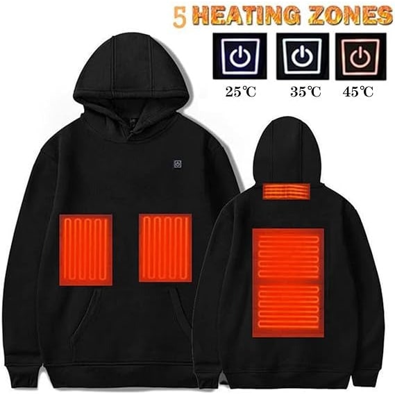 Heated Jacket and Hoodie with USB Electric Heating Zones and Drawstring Hood - Image 7