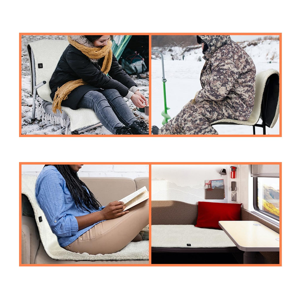 Heated Seat Cushion and Desk Chair Pad with USB Power Sherpa Fleece Two Zones With Ties - Image 3