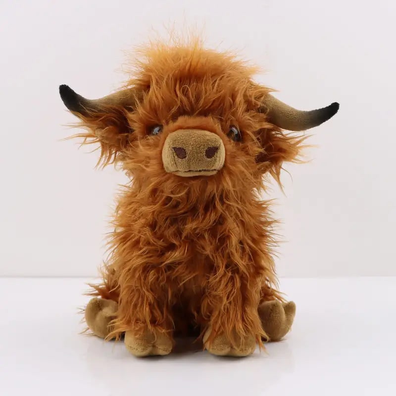 Highland Cow Stuffed Animal with Shaggy Plush and Embroidered Details - Image 2